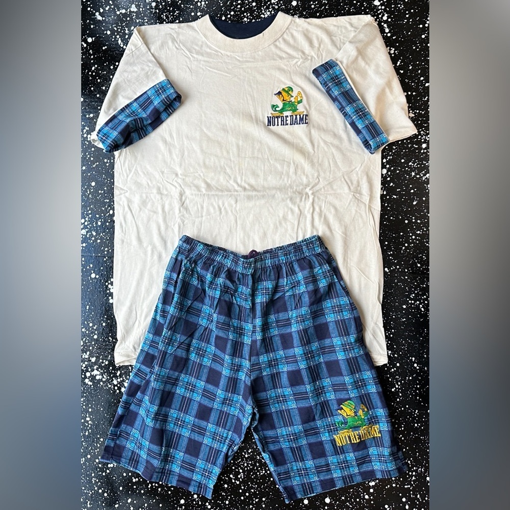 Vintage 90s Notre Dame NCAA Plaid Short Set Mase in USA NWOT NOS